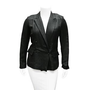 Maiden Name Double Breasted Linen Blazer Size Small Black Womens Notch Collar